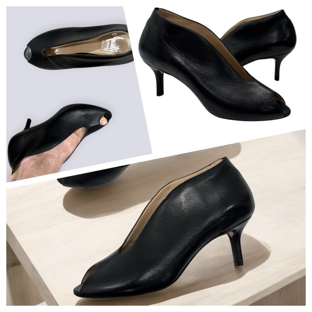 Amalfi by Rangoni Leather Black Dress Booties Heels shoes size 6 M made in Italy